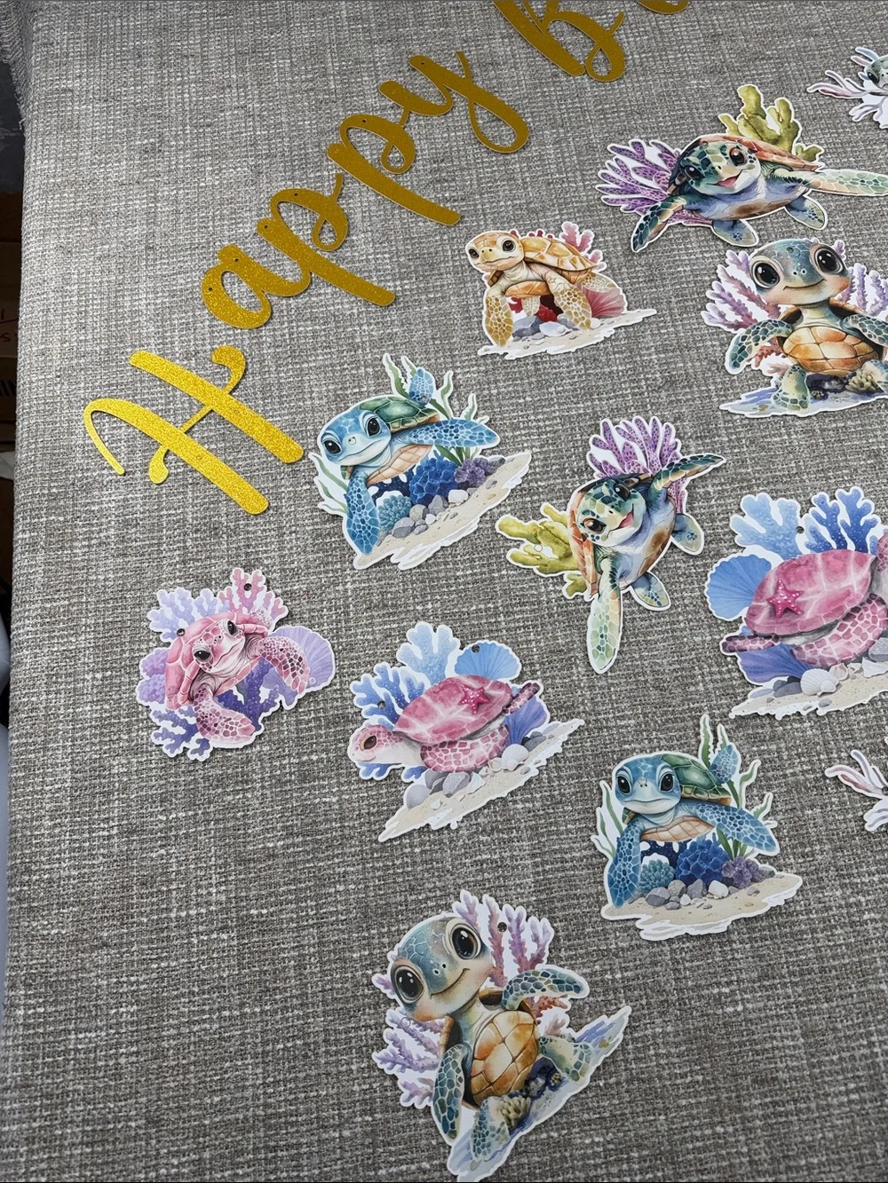 Birthday Party Sea Turtle Decorations - Gold & Multicolor